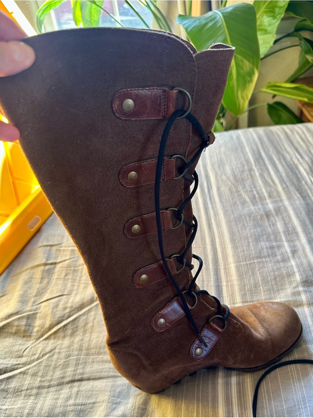 Sorel Brown Suede Lace-Up Wedge Boots - Picture 4 of 7